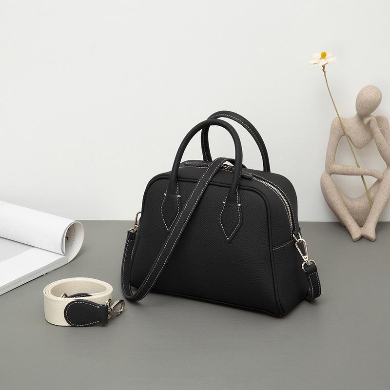 Niche First-Layer Cowhide Boston Pillow Bag Single Shoulder Crossbody Portable Leather Women's Bag Tide