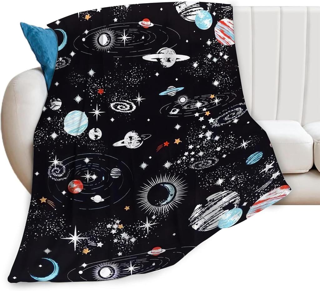 Astronaut Space Blanket, Fleece Flannel Blanket, Cozy Plush Blanket Warm Air Conditioning Blanket for Sofa, Bedroom, Office, Bed