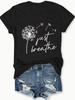 Women's "Just Breathe" Dandelion Print Graphic T-Shirt Summer Tops Kawaii O-Neck Women's T-shirt Top