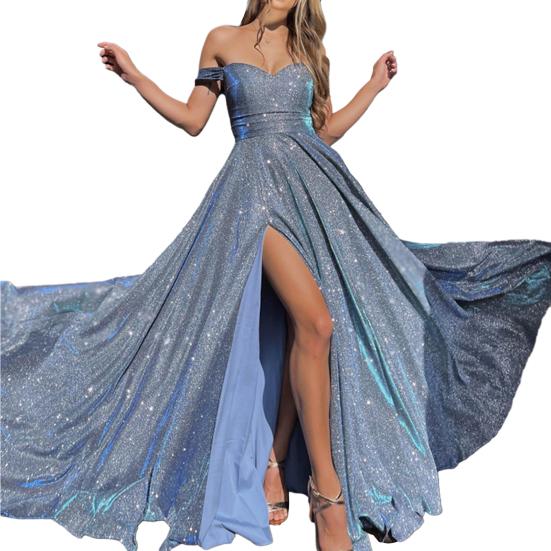 Женское платье с открытыми плечами, блестящие пайетки, обтягивающее, большие размеры, высокая талия, разделенный подол, сексуальное трапециевидное платье, большие качели, длина до пола