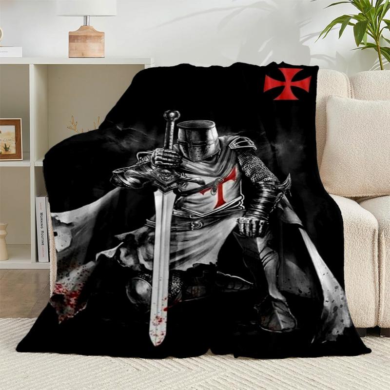 1PC Knightly Warrior In Armor Flannel Blanket Gift, Suitable for Both Men And Women, Soft Ideal for Beds And Sofa, Birthday Or Christmas Gift