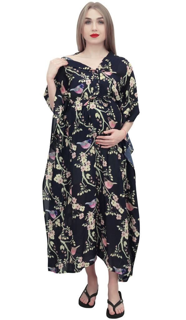 Bimba Мамочки черный принтованный кафтан для беременных с завязками на талии макси