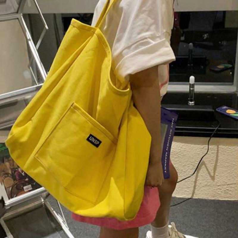 Summer Large Capacity Tote Bag Female Candy Color Canvas Shoulder Bag Travel Handbags Shopping Girls Pouch Tote MIT