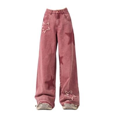 Джинсы с прямыми штанинами розового цвета, женские летние модные дизайнерские штаны Y2K, свободные и облегающие широкие брюки, повседневные свободные брюки в стиле High Street