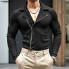 Men Lapel Neck Long Sleeve Side Zip-up Casual Fitted Rib Pullovers Undershirts