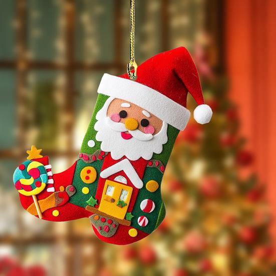 Yousheng Christmas Socks Santa Claus Red Hanging Ornament Acrylic Decorative Keychain Pendant Xmas Stockings Wall Decoration