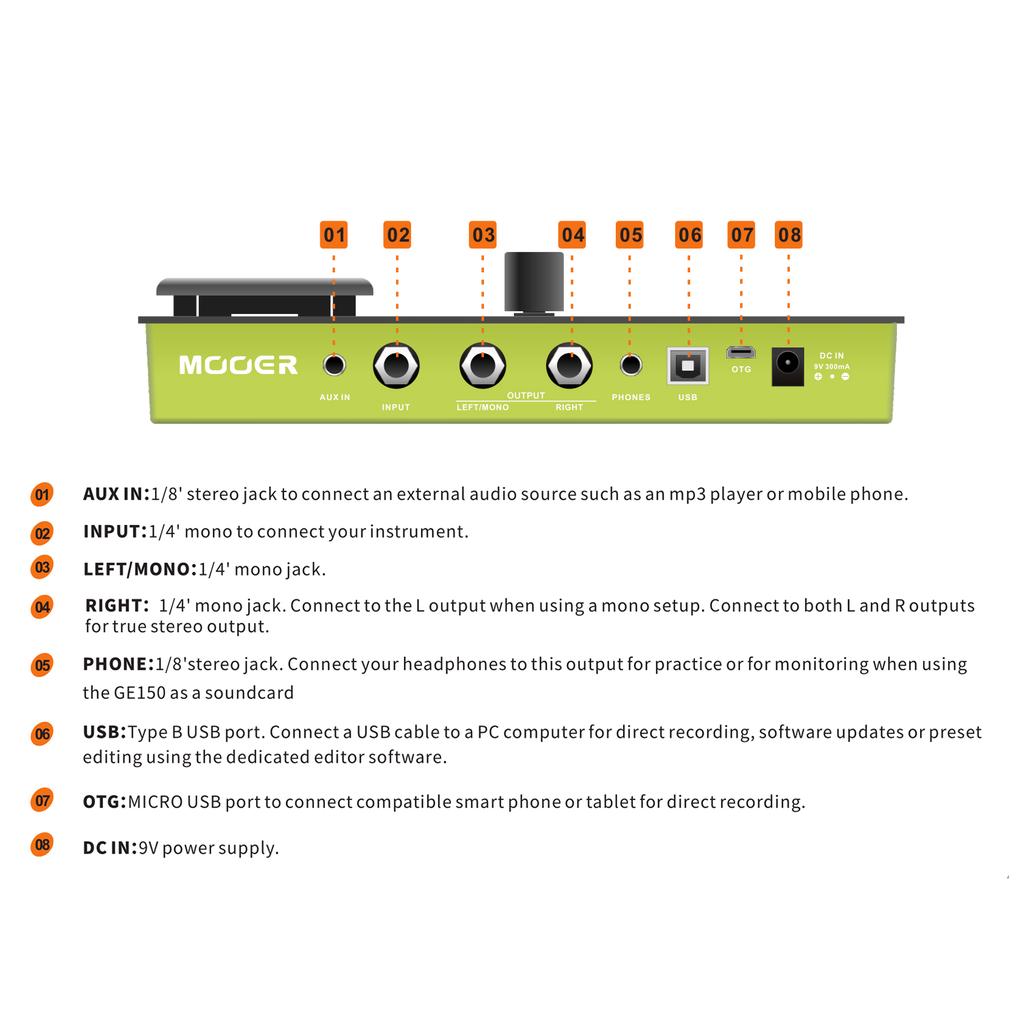 MOOER GE150 Модель усилителя и педаль мультиэффектов 55 моделей усилителей 151 эффект 80-х Looper 40 Drum