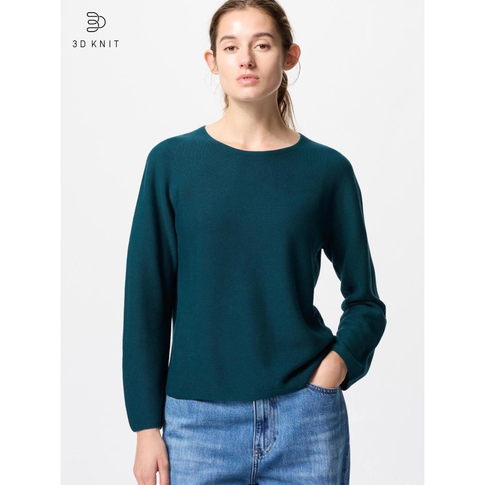Uniqlo 3D вязаный хлопковый свитер с круглым вырезом и длинным рукавом 