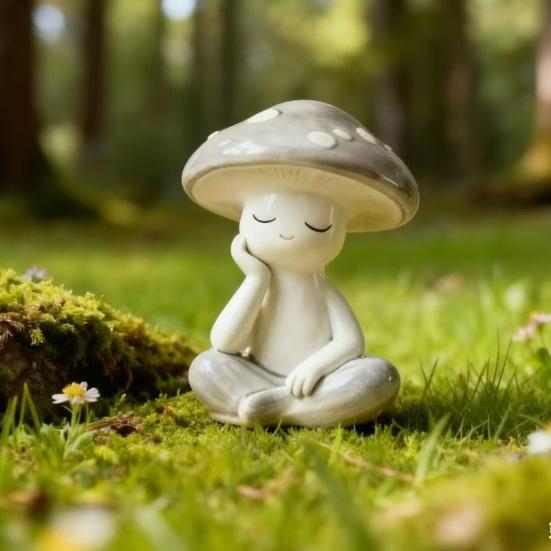 Zen Meditation Mushroom Sculpture Resin Mushroom Figurine for Living Room Home Office Desk Patio Garden Decor