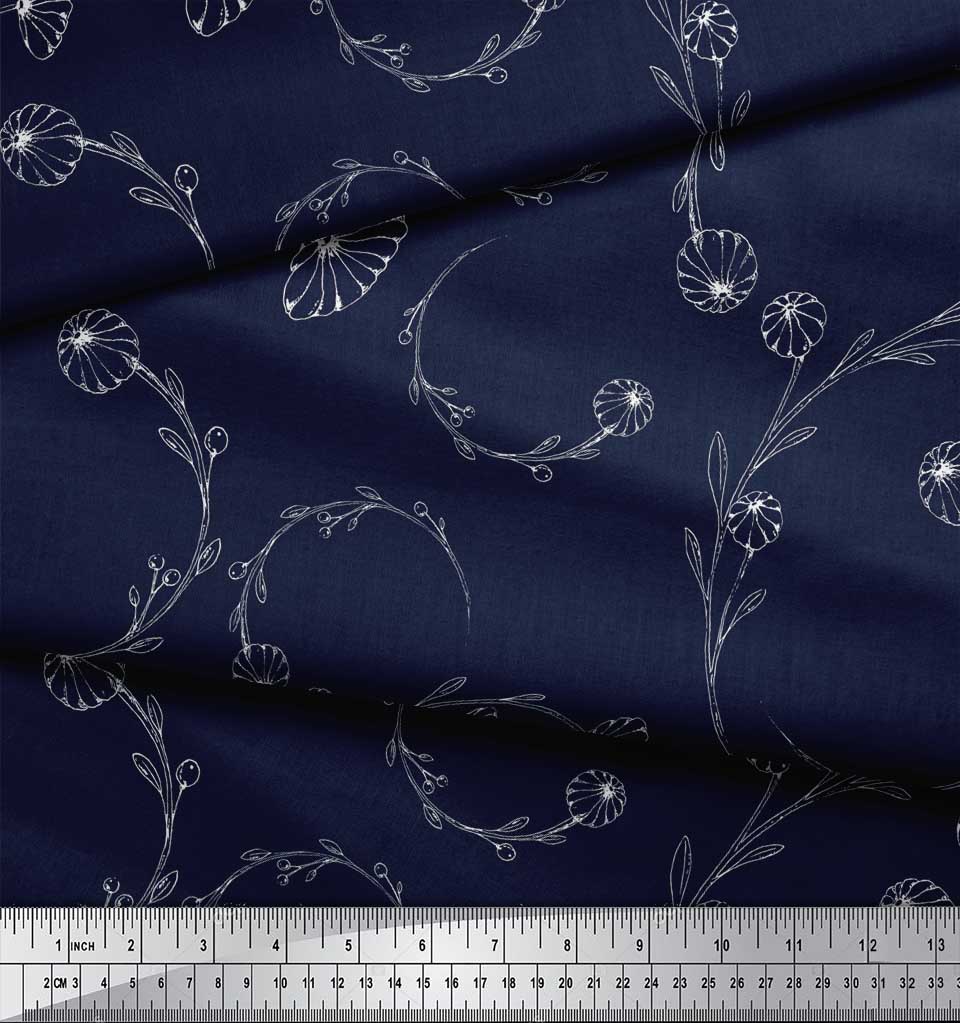 Soimoi Печать ткани черной поли ткани крепа художественная флористическая двором 42 дюйма