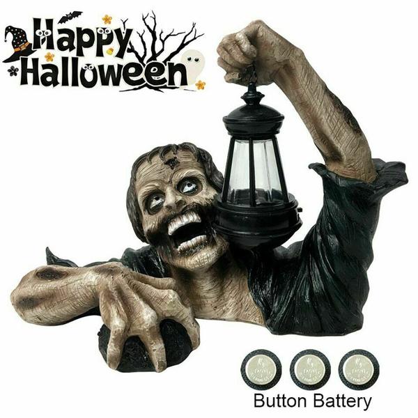 Halloween Decoration Lantern Zombie Garden Statue, Frightening Nightmare Horror Personality Waterproof Handmade Resin Made