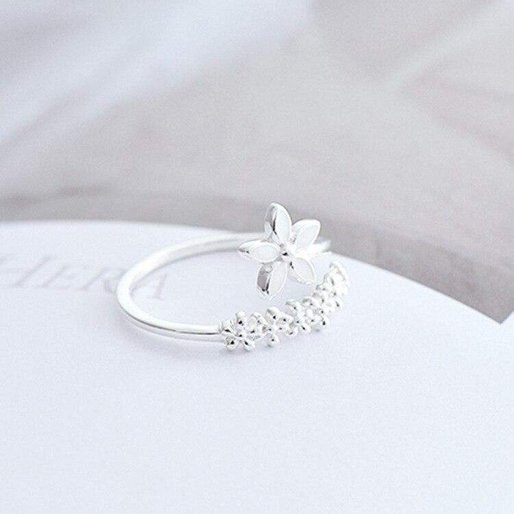Korean 925 Sterling Silver Flower Adjustable Rings for Women Wedding Trendy Jewelry Anillos Jz156