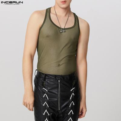 Мужские майки без рукавов с круглым вырезом из прозрачной сетки с гоночной спинкой, облегающие