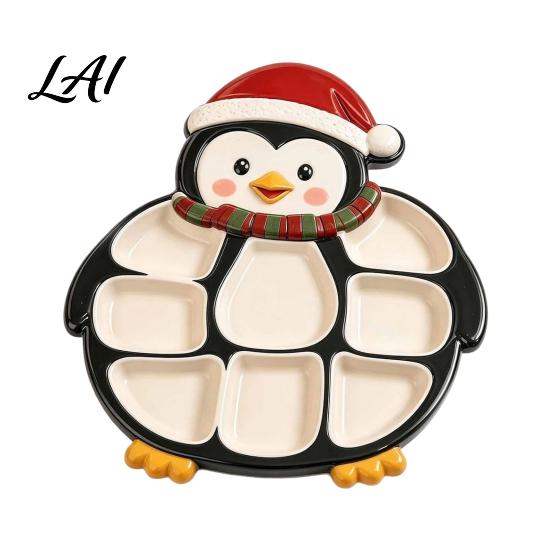 Snack Container for Dormitories Christmas Serving Tray Divided Holiday Appetizer Platter Cute Snowman/Tree/Penguin/Cow Shaped Party Supplies