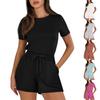 Women's Summer Crewneck Casual Loose Short Sleeve Rompers Jumpsuit Outfits With Pockets