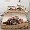 Tractor Kids Duvet Cover, Monster Truck On Farm Pattern Comforter Cover Set King/Queen Size, Country Boys Hobby Car Bedding Set