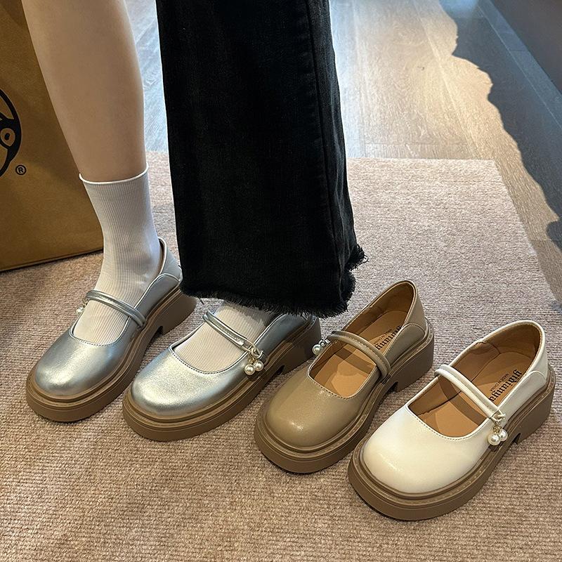Хит продаж 2025 Новые туфли Мэри Джейн женские Британский стиль Круглый носок Толстая подошва Летние С низкой выемкой Одинарные туфли Удобные