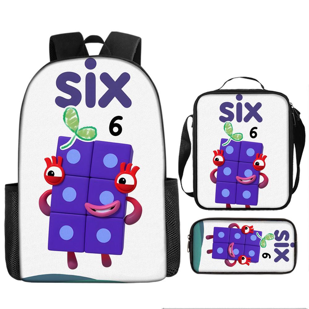 Цифровые кубики Numberblocks Школьный рюкзак Большой вместимости Игровой рюкзак Сумка-саквояж Сумка для карандашей Рюкзак Набор из трех предметов