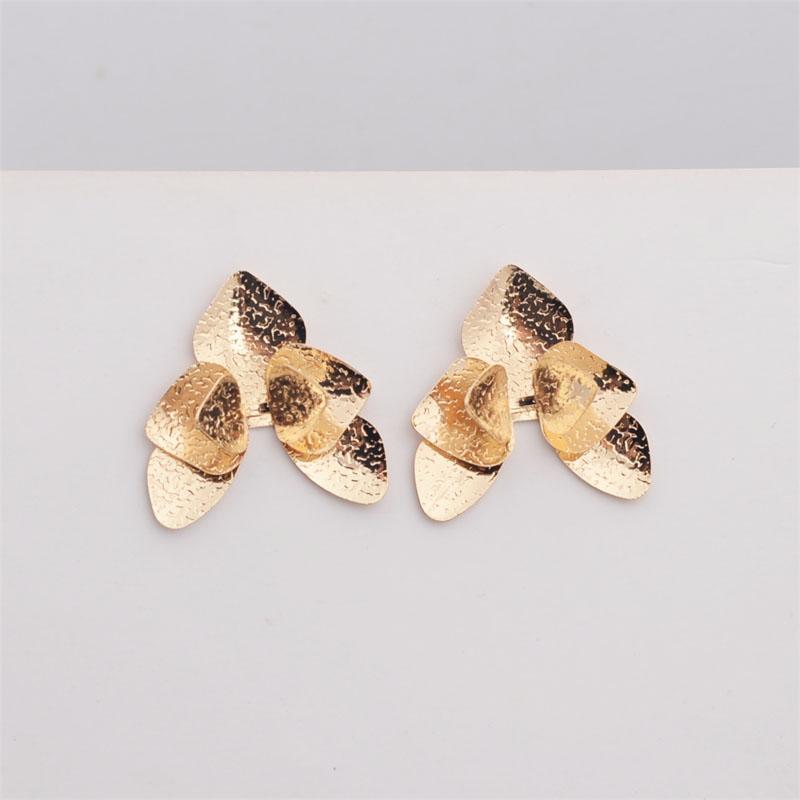 Трехслойные серьги-пусеты в виде цветка-треугольника для женщин, складной цветочный дизайн, золотистый цвет, серебристый цвет, лепестки, металл, геометрические женские серьги