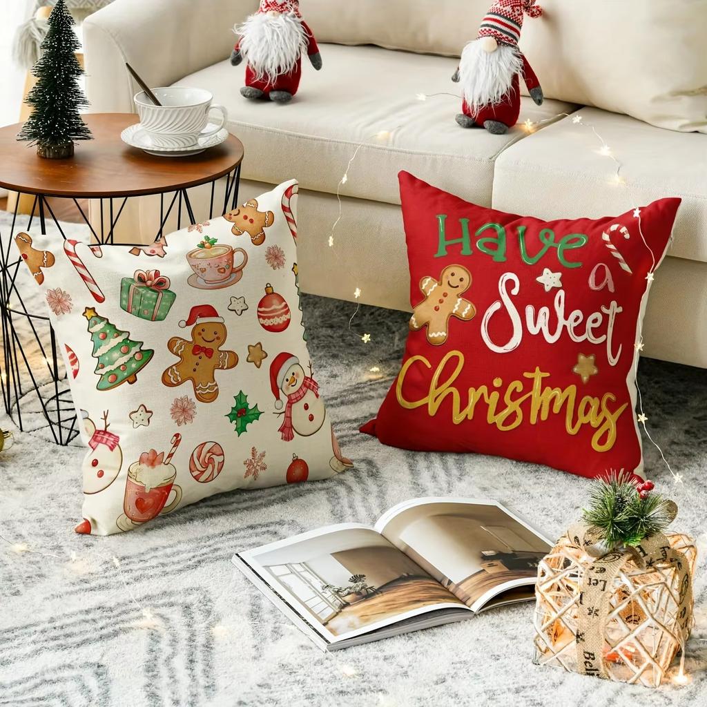 Christmas Gingerbread Joyful Sweet Wishes & Whimsical Pillow Covers Decorative Home Double-sided Print Living Room Pillowcase