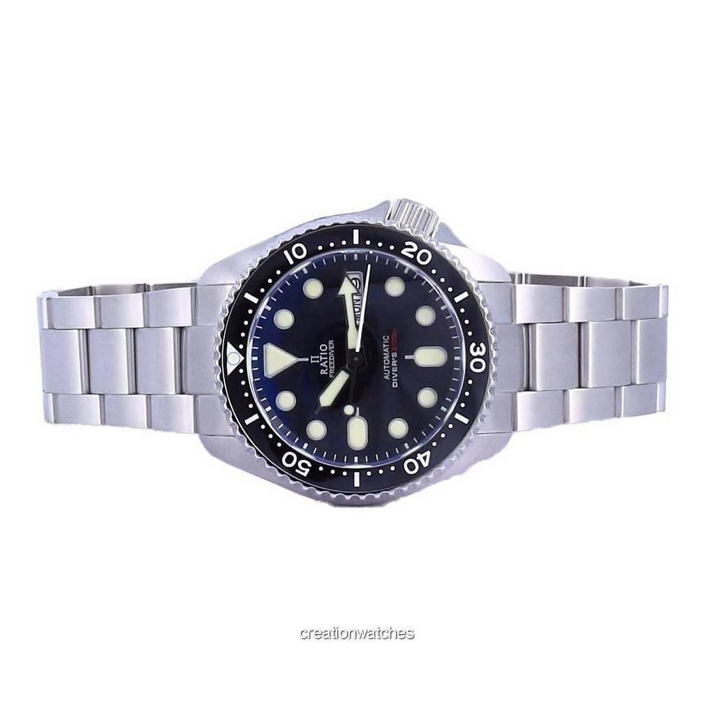 RATIO FreeDiver Автоматические мужские часы RTA100 200M с черным циферблатом и сапфировым стеклом из нержавеющей стали
