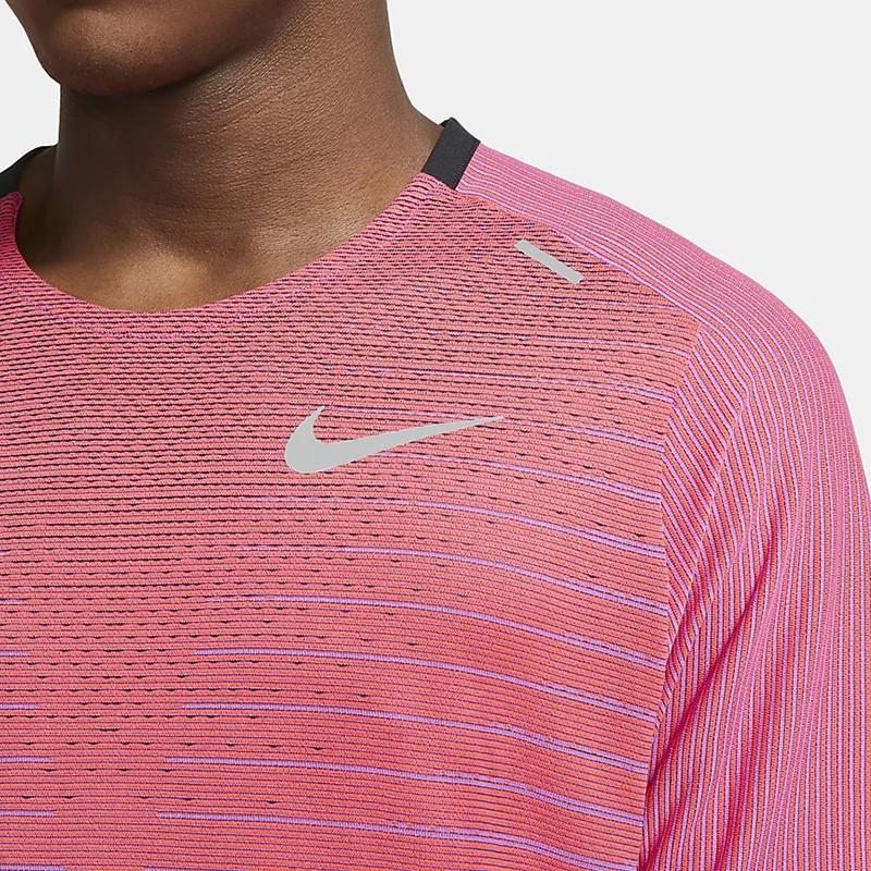 Nike Мужская футболка TechKnit Future Fast Running с круглым вырезом, розовая, CU6057-551