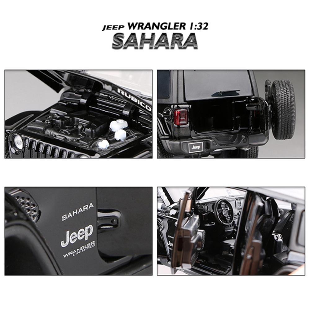 1/32 масштабная модель игрушечного автомобиля для Jeep Wrangler Rubicon, модель автомобиля из сплава, литая под давлением внедорожная игрушка со звуком и светом