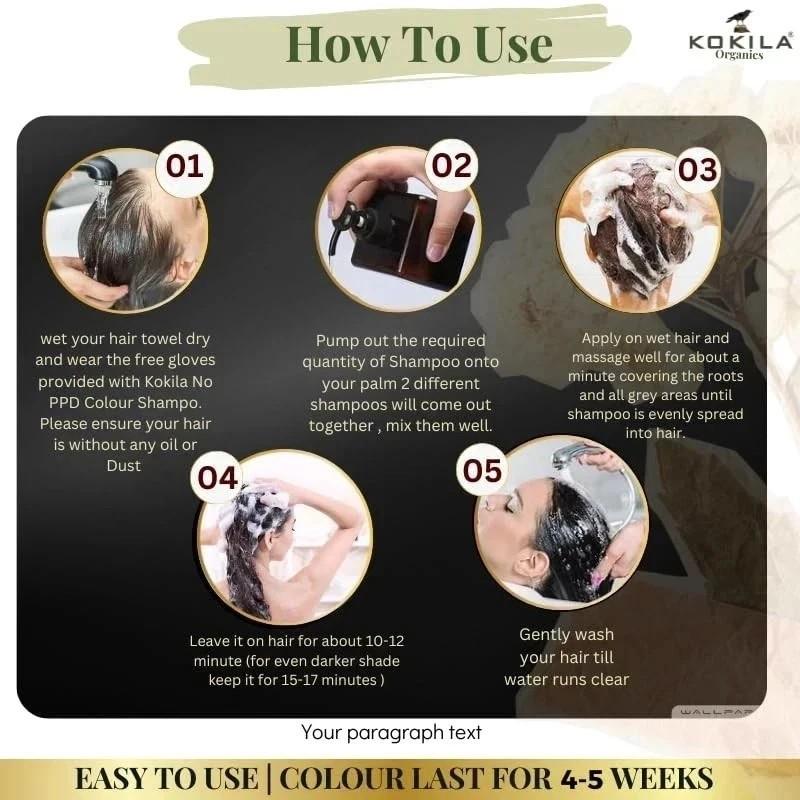 Kokila NO PPD Shampoo Hair Colour - Dark Brown - 400ml - 10 Pair Free Gloves