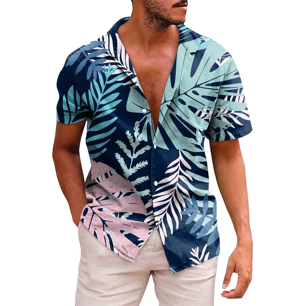 Men's Hawaiian Printed Button Short Sleeve Shirts Men's Casual Fashion Short Sleeve Shirts