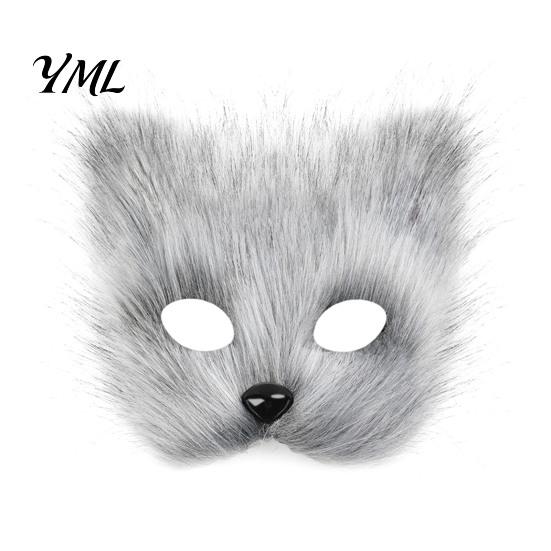 Halloween Party Fancy Dress Plush Fox Cosplay Mask, Fluffy Tail, Costumes Props, Fuzzy Anime Costume Accessories Mask for Convention And Role Play Cat