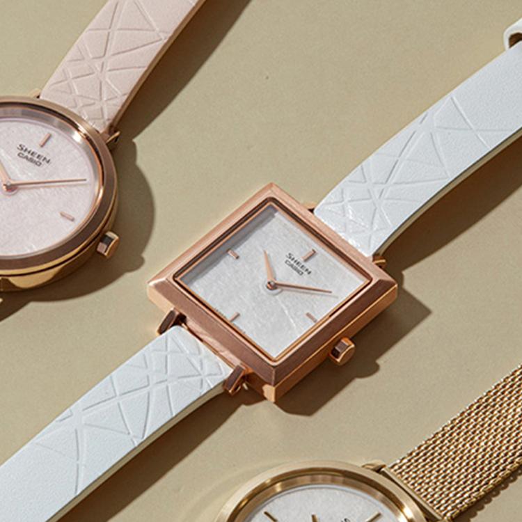 Casio Sheen Japanese Minimalist Business Style Leather Strap Quartz Watch Women watches White SHE-C151PGL-7AUPFP-PERSON