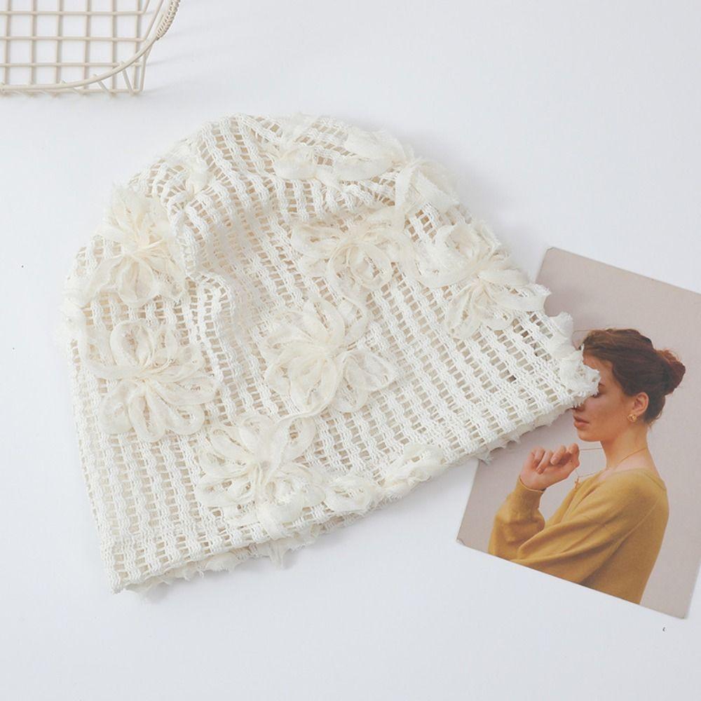 Cute Crochet Flower Hat Handmade Flower Knitted Hat Casual Weave Cap  Outdoor