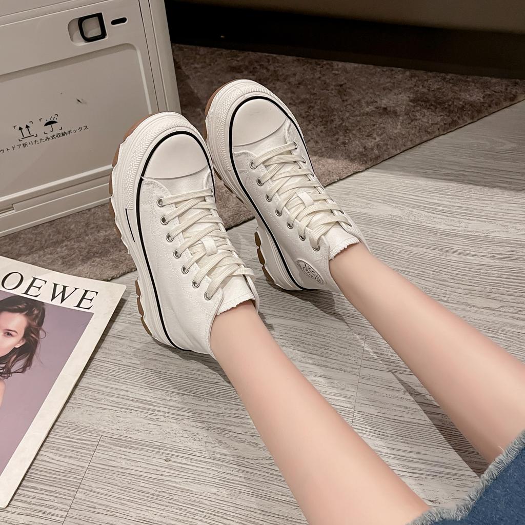 2024 Весна Высокие Кроссовки Из Холста Женские Белые Туфли На Толстой Подошве Женские Повседневные Туфли Из Холста Вулканизированные Туфли Женские