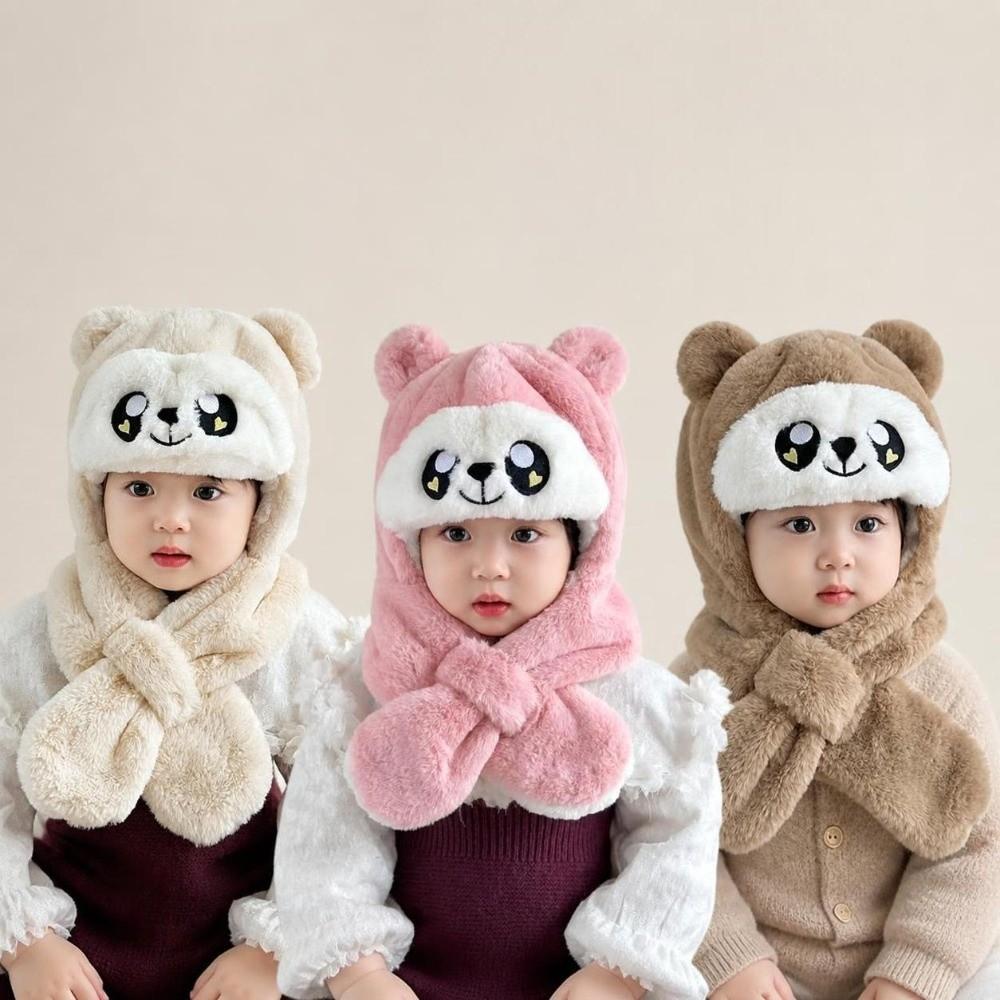 Thick Warm Winter Hat Scarf Plush Hooded Scarf Cute One-Piece Hat Scarf for Kids