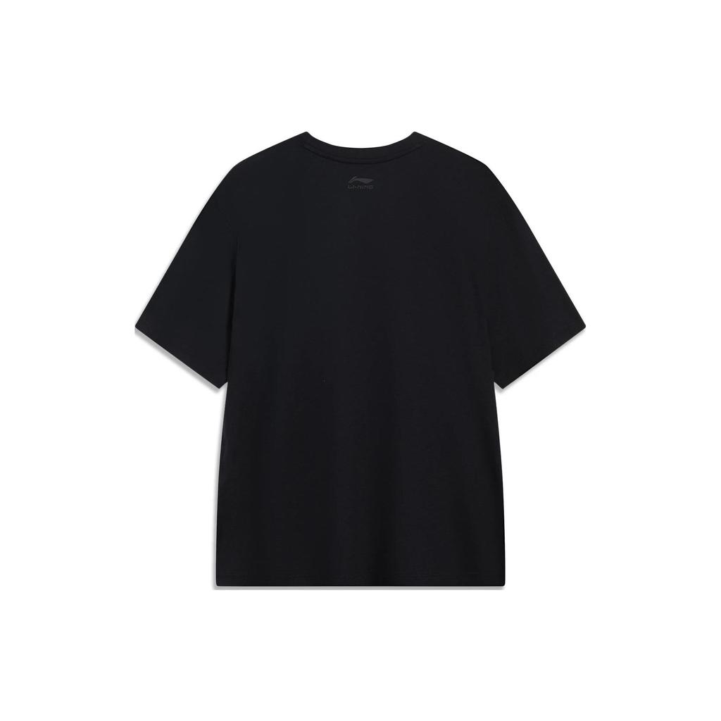 Li-Ning Спортивная модная серия, однотонная повседневная футболка с круглым вырезом и короткими рукавами, топы унисекс, черный AHST561-2