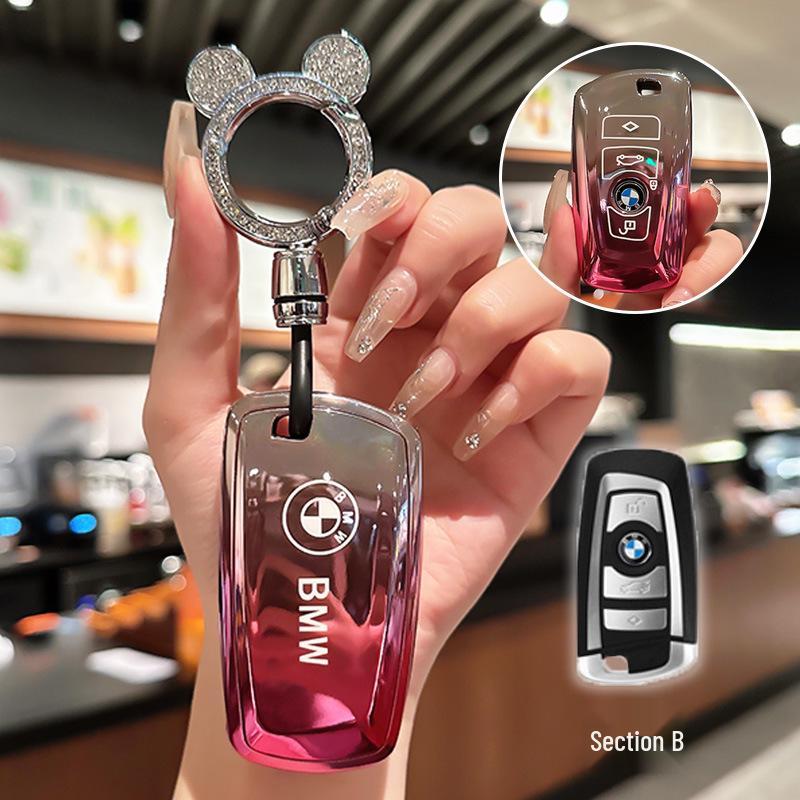 Совместимый чехол для ключа BMW для моделей 3 серии, X3, 530Li, 5 серии, 525, 1 серии, 7 серии и X4 - ТПУ корпус с пряжкой.