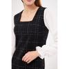 Women's Black-white Plaid Square Collar Long Sleeve Dress Arm-22y001182
