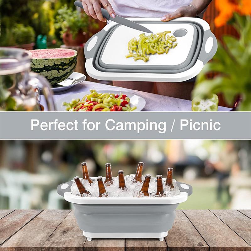 Складная разделочная доска 3 в 1, складная разделочная доска, походная посуда, раковина, экономящая пространство, кухонная дренажная корзина JT120