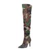 lenkisen Fabric Camouflage Pattern Autumn Winter Shoes Super Thin High Heels Pleated Boots European Keep Warm Over-the-knee Boots