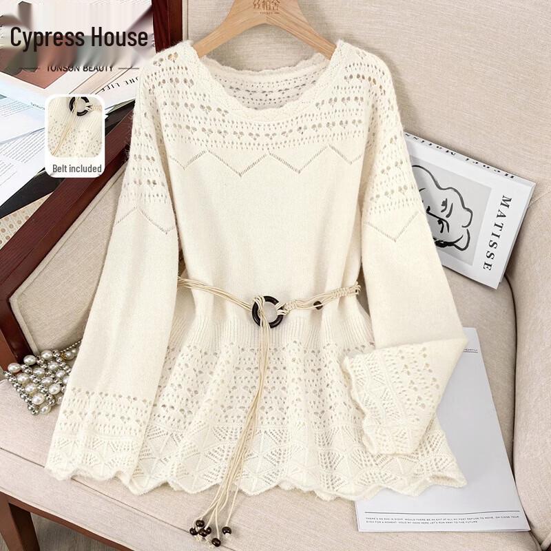 Sibaoshe Women's Hollow-Out Long Sleeve Knit Pullover