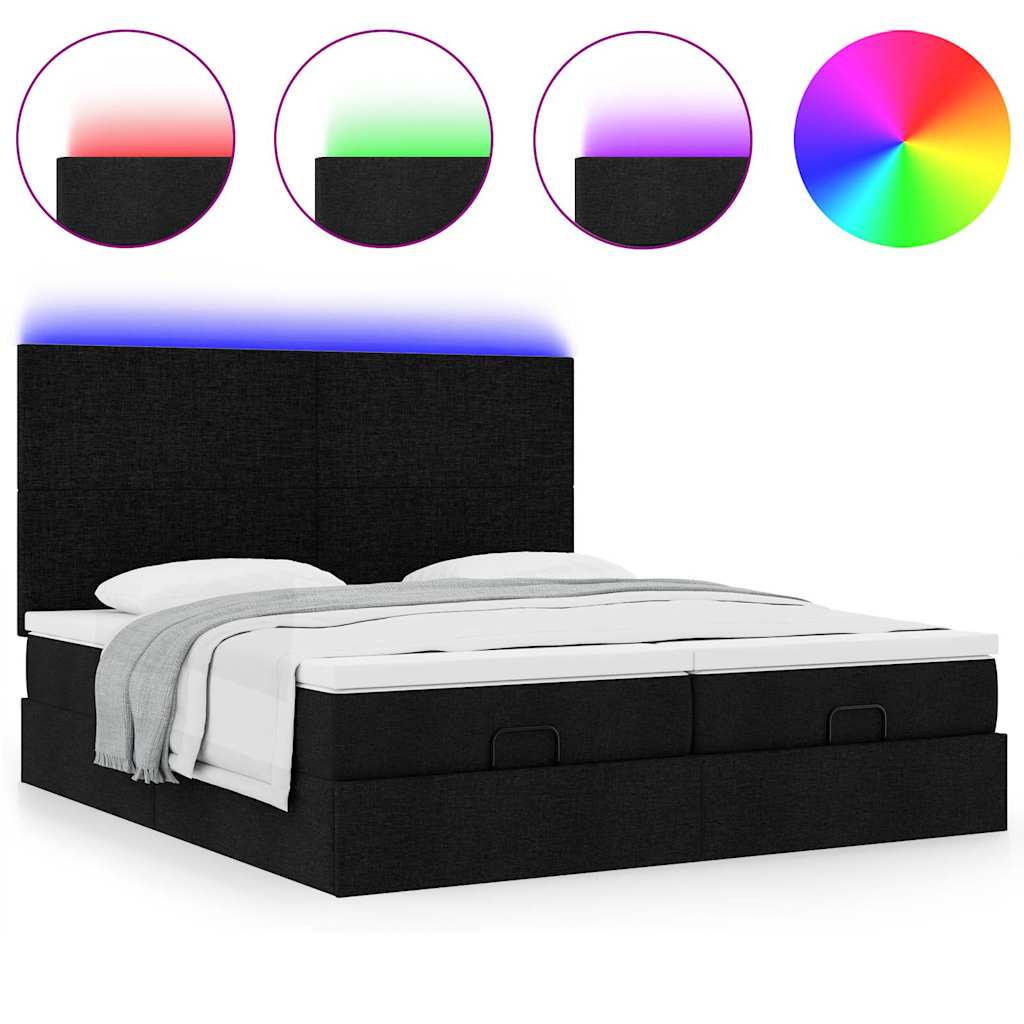 Ottoman Bed with Mattresses & LEDs Black 160x200 cm Fabric