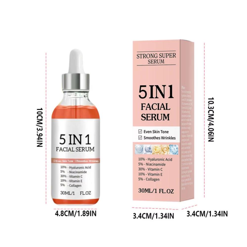 5 In 1 Face Serum 30% Vitamin C Moisturizing Whitening Anti Wrinkle Aging Niacinamide Hyaluronic Acid Facial Serum SkinCare 30ml