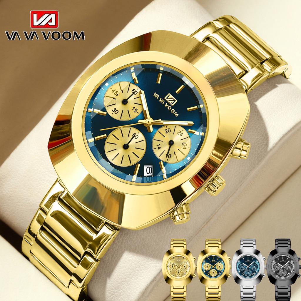 VA VA VOOM Classic Men Quartz Watches Stainless Steel Waterproof Analog Watch with Date Fashion Wristwatch Luxury Business Men's Dress Watch
