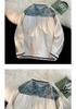 Men's Patchwork Sleeve Denim Jacket - Long Sleeve, Trendy Hong Kong Spring/Autumn Style with Badge Details