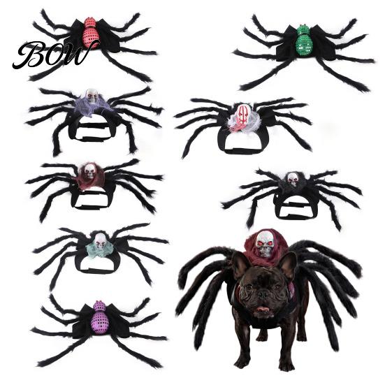 Pet Party Supplies for Dogs Spider Costume, Halloween Cat Outfit with Skull Face, Black Funny Apparel Holiday Cats Cosplay Photo Props Easy