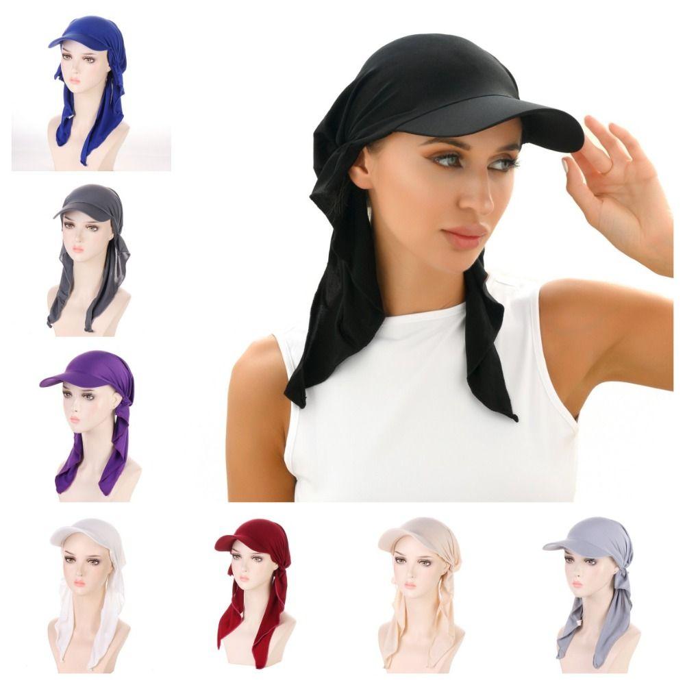 Solid Color Headscarf Baseball Cap Turban Cap Hijab Shawl Sunscreen Beach Hats Girl