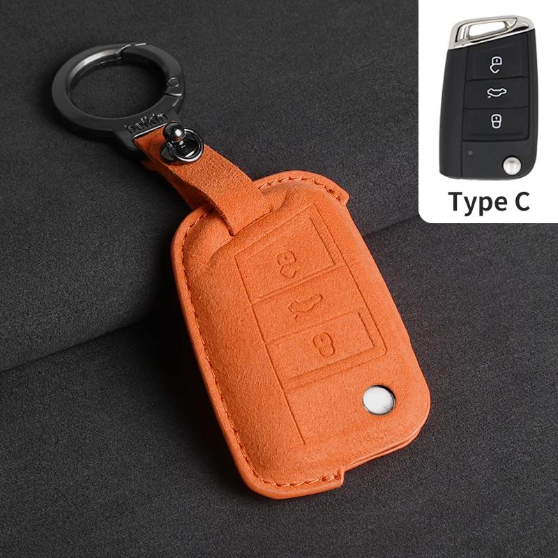 Suede Car Flip Key Case Cover for VW Volkswagen Golf 7 MK7 Tiguan MK2 T-roc Skoda Octavia Kodiaq Karoq Seat Ateca Leon Passat