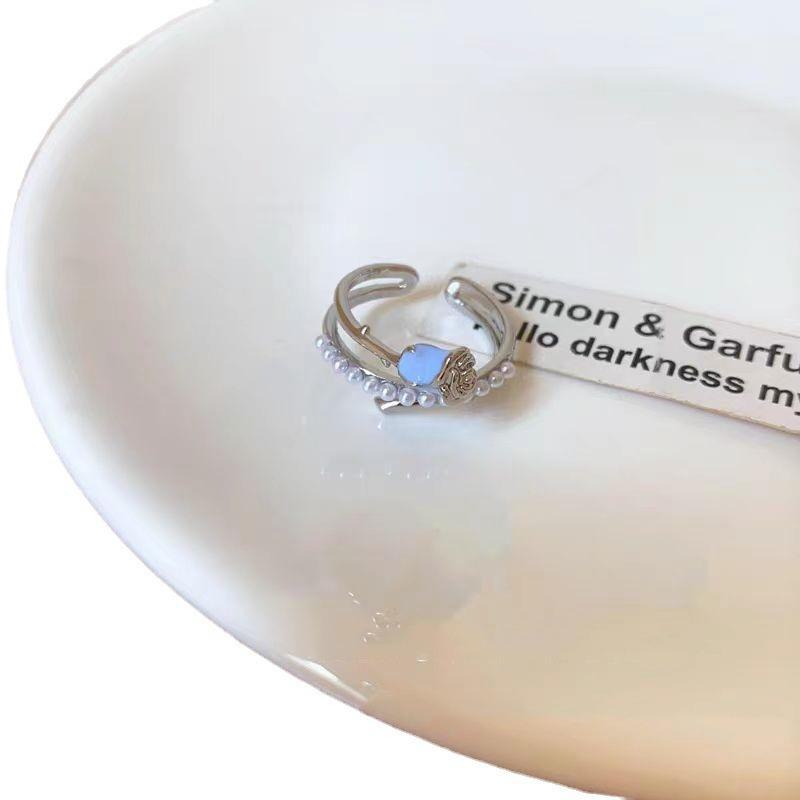 2025 Blue Rose Glaze Pearl Open Ring: Luxurious High-End Jewelry for Women