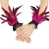 Women's Feather Wrist Cuffs Gothic Feather Fingerless Gloves Wristband Mesh Cuff for Halloween Cosplay Costume Accessories