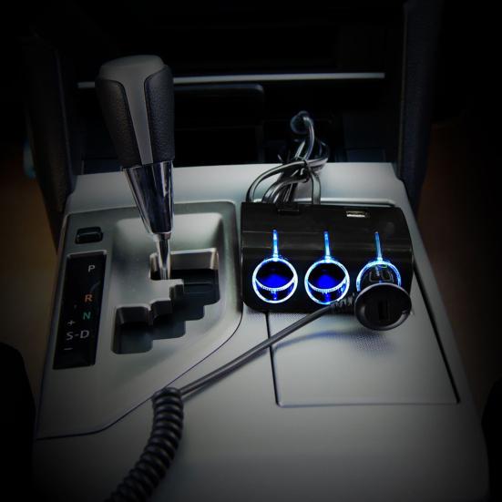 120W Car 3 Cigarette Lighter Sockets Splitter 2USB Ports Charger Power Adapter